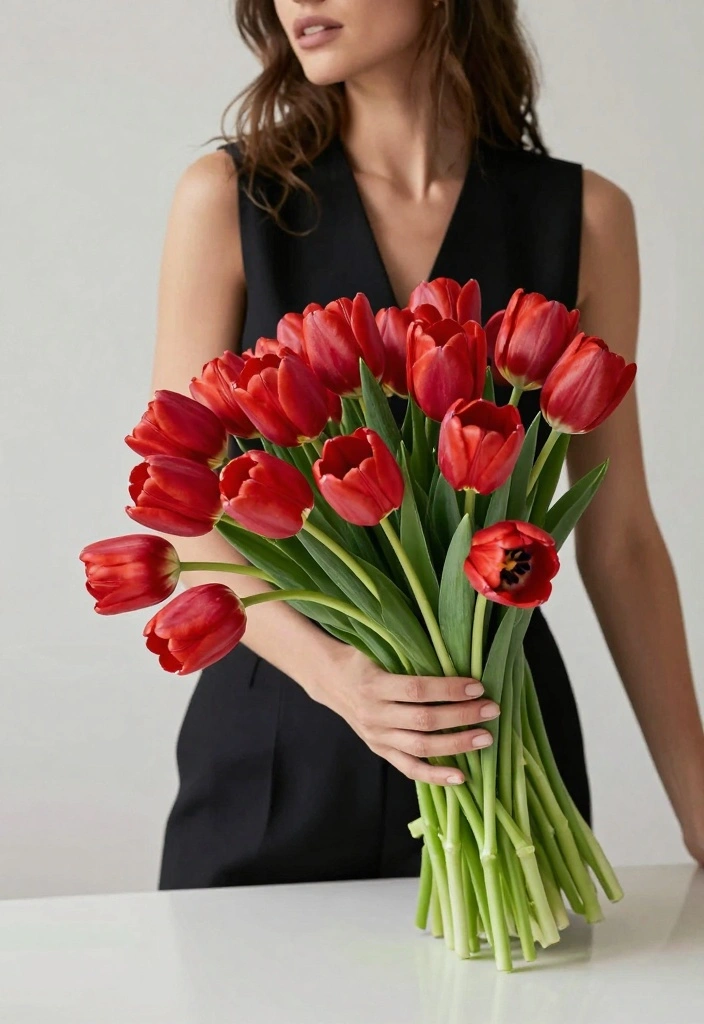 12 Red Prom Bouquet Ideas for Bold Elegance and Photo Perfect Style - 2. Bold Tulips for a Modern Twist 1