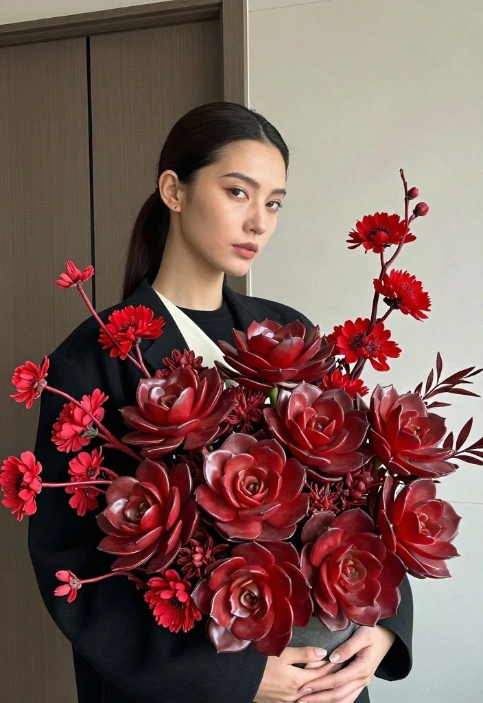 12 Red Prom Bouquet Ideas for Bold Elegance and Photo Perfect Style - 9. Edgy Red Succulents as a Unique Choice 1