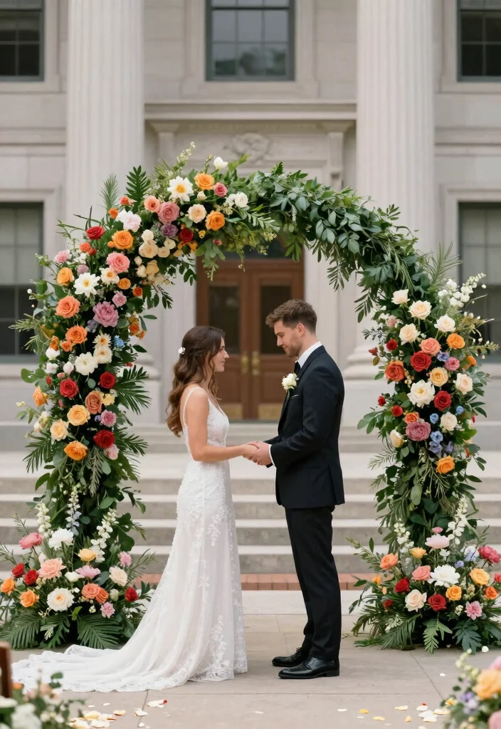 12 Small Courthouse Wedding Ceremony Ideas for Sweet Intimate Moments - 1. Floral Arches for a Dreamy Backdrop 1