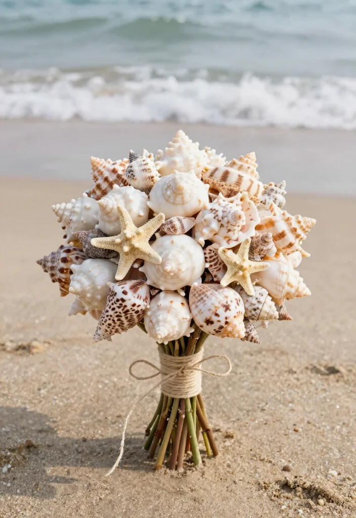 12 Toss Bouquet Ideas for Fun Lightweight and Wedding Ready Designs - 10. Seashell Toss Bouquet 1