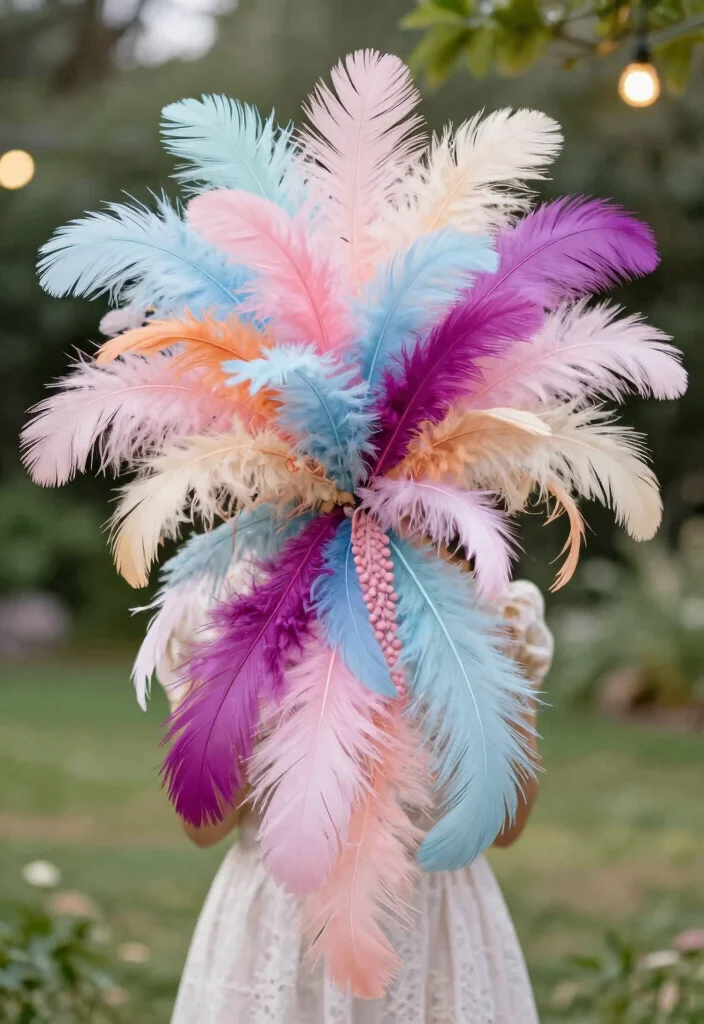 12 Toss Bouquet Ideas for Fun Lightweight and Wedding Ready Designs - 11. Feather Toss Bouquet 1