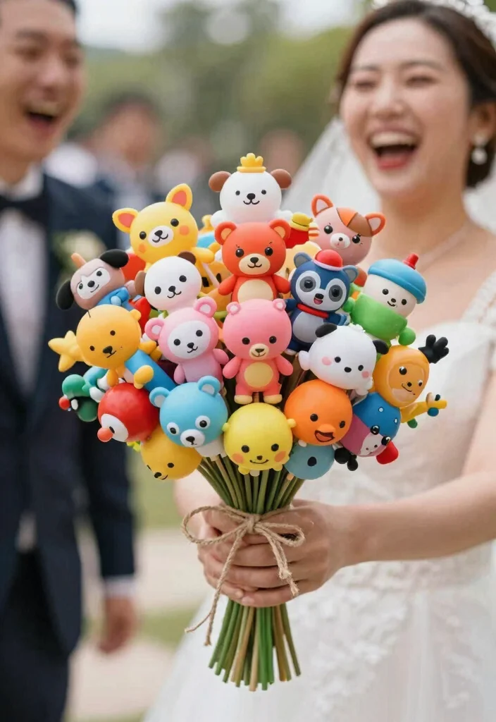 12 Toss Bouquet Ideas for Fun Lightweight and Wedding Ready Designs - 12. Miniature Toy Toss Bouquet 1