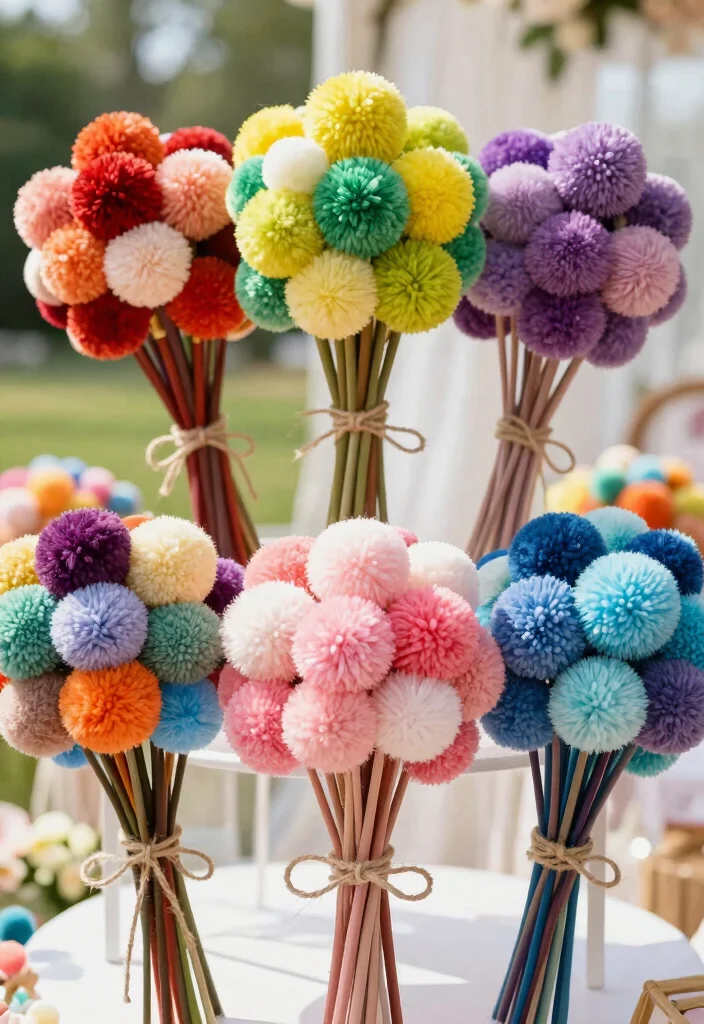 12 Toss Bouquet Ideas for Fun Lightweight and Wedding Ready Designs - 8. Pom Pom Toss Bouquet 1