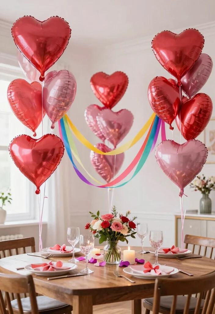 12 Valentines Table Centerpiece Ideas for Romantic and Sweet Dinner Decor - 10. Balloons and Streamers 1