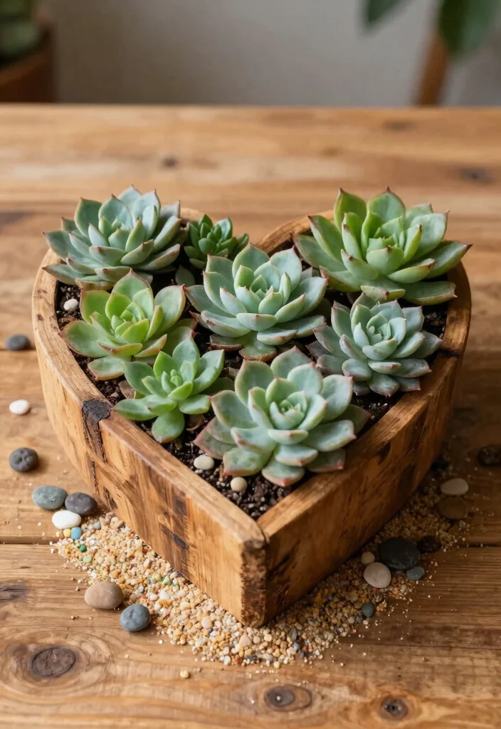 12 Valentines Table Centerpiece Ideas for Romantic and Sweet Dinner Decor - 2. Heart-Shaped Succulent Garden 1