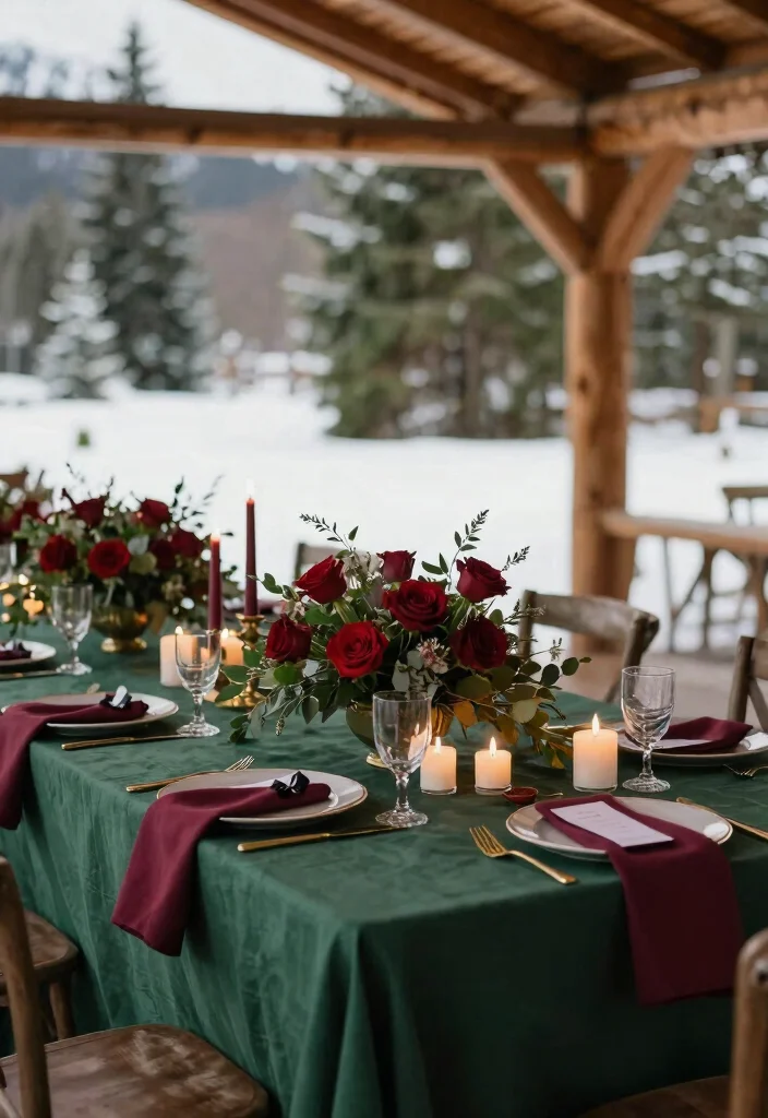 12 Winter Wedding Color Palette Ideas for Romantic Snowy Themes - 2. Deep Green and Burgundy 1