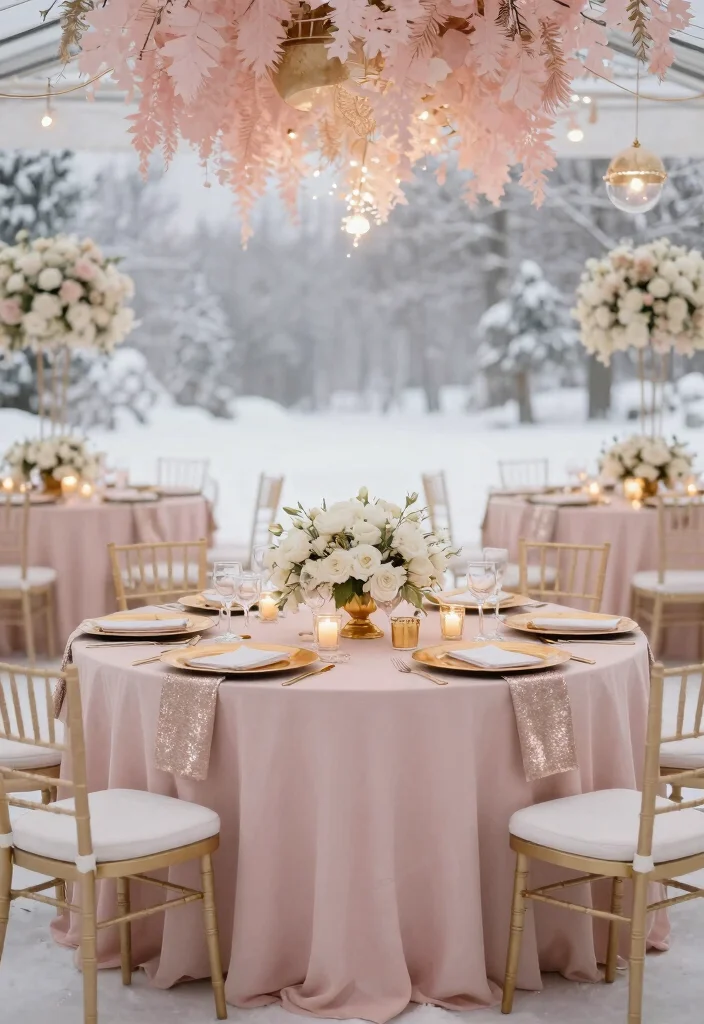 12 Winter Wedding Color Palette Ideas for Romantic Snowy Themes - 5. Blush Pink and Gold 1