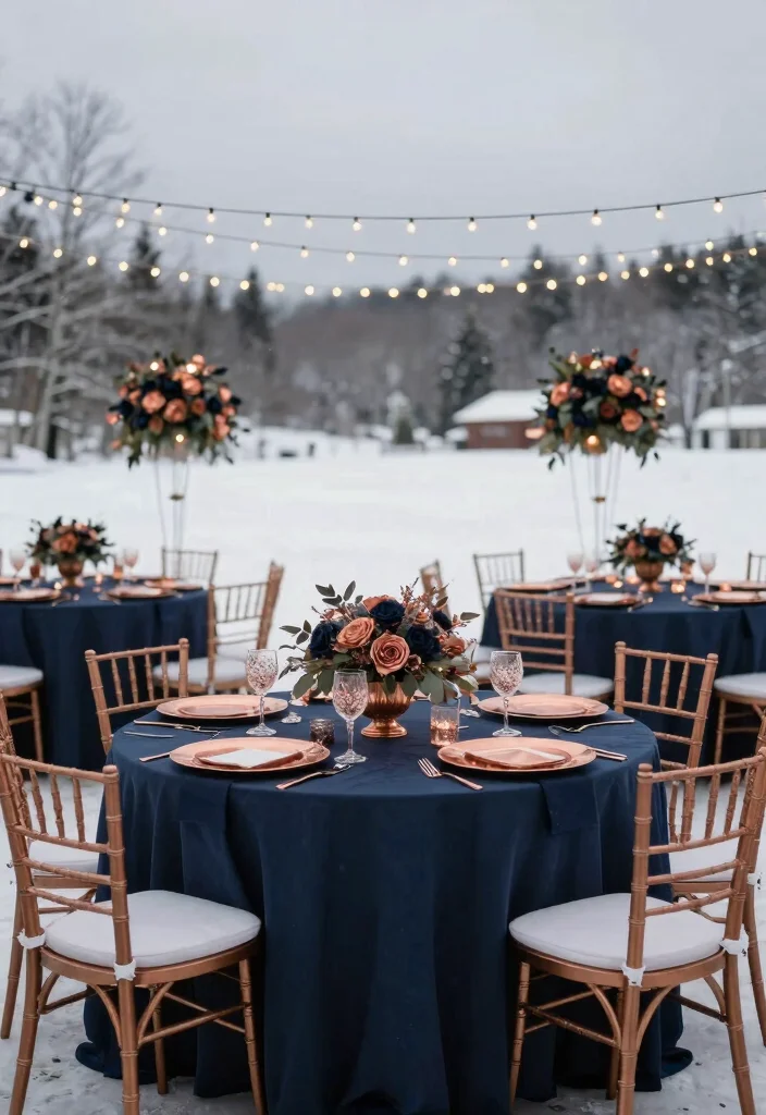 12 Winter Wedding Color Palette Ideas for Romantic Snowy Themes - 7. Navy Blue and Copper 1