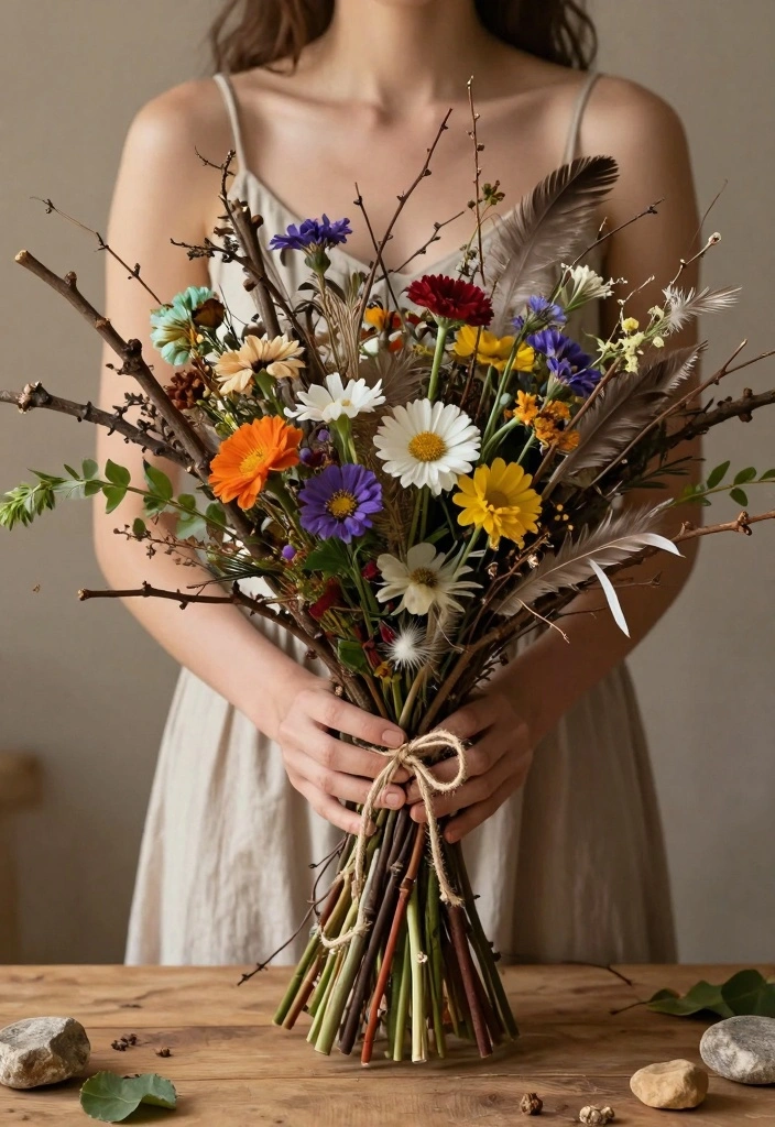14 Alternative Wedding Bouquet Ideas for Unique Modern Bridal Style - 11. Natural Element Bouquets 1