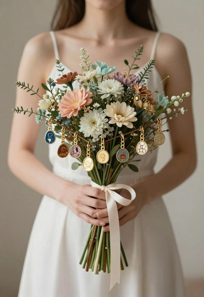 14 Alternative Wedding Bouquet Ideas for Unique Modern Bridal Style - 14. Personalized Charms Bouquet 1