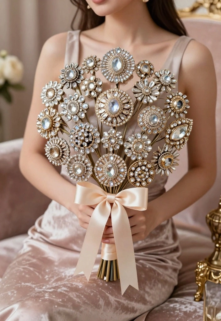 14 Alternative Wedding Bouquet Ideas for Unique Modern Bridal Style - 8. Vintage Brooch Bouquets 1