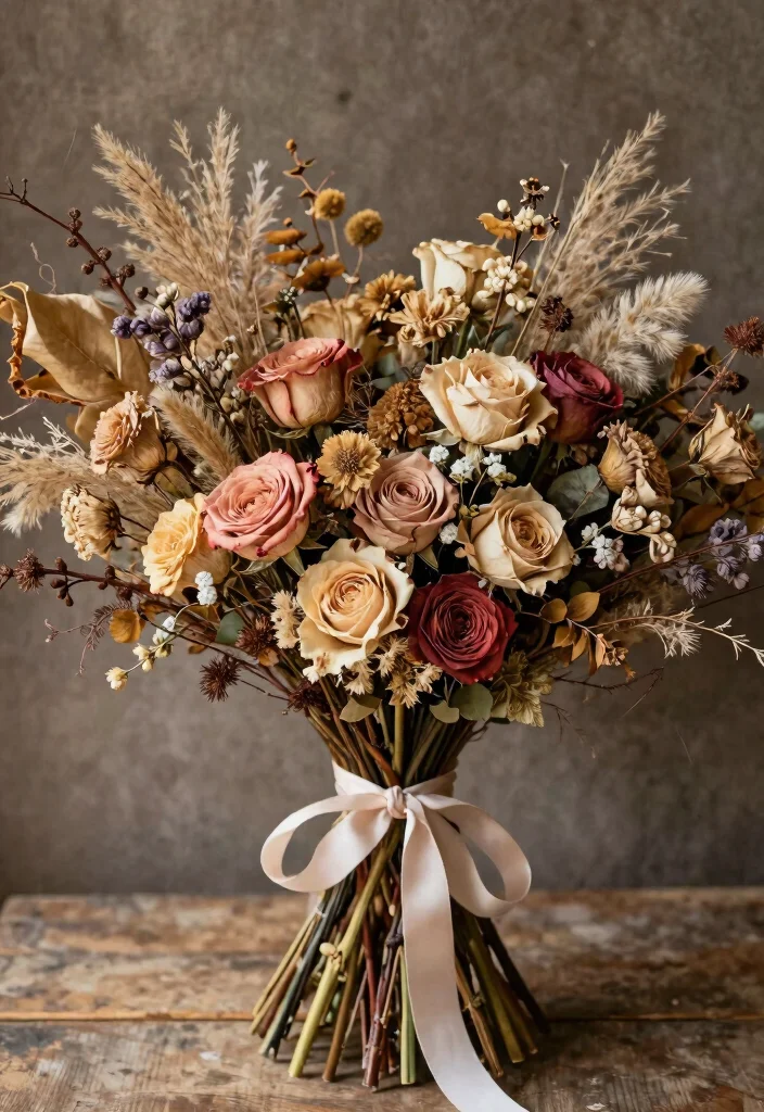 14 Dried Wedding Bouquet Ideas for Rustic Timeless Bridal Style - 11. Mixed Floral Bouquets 1