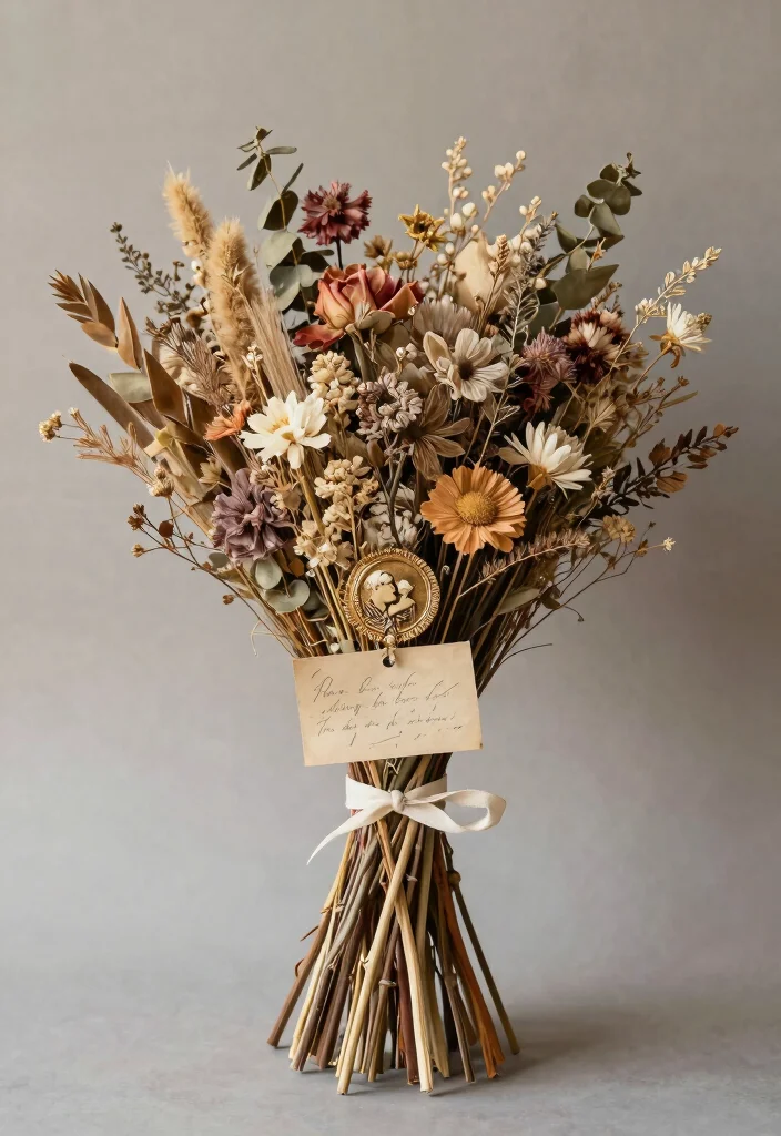 14 Dried Wedding Bouquet Ideas for Rustic Timeless Bridal Style - 13. Personal Touches 1