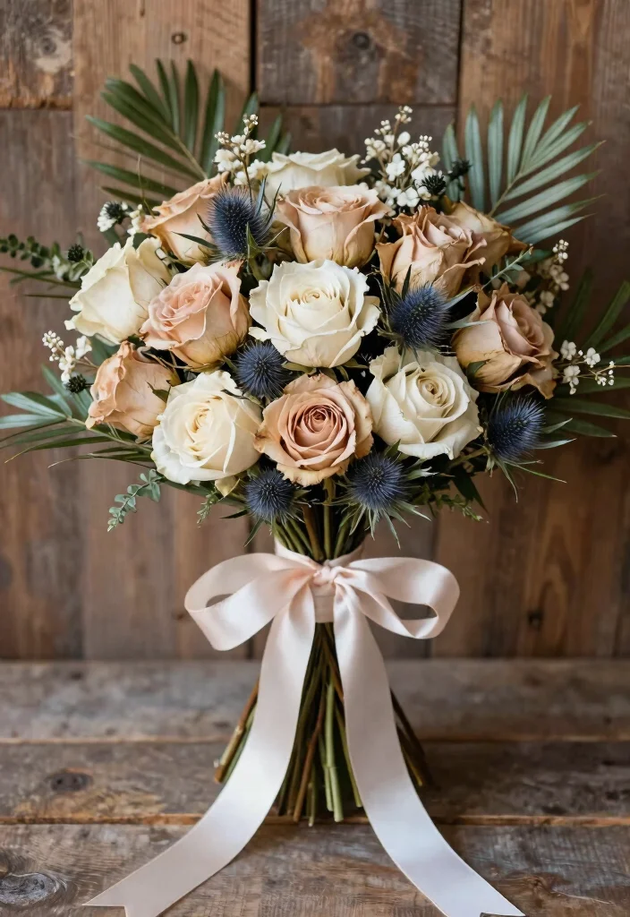 14 Dried Wedding Bouquet Ideas for Rustic Timeless Bridal Style - 3. Rustic Rose Accents 1
