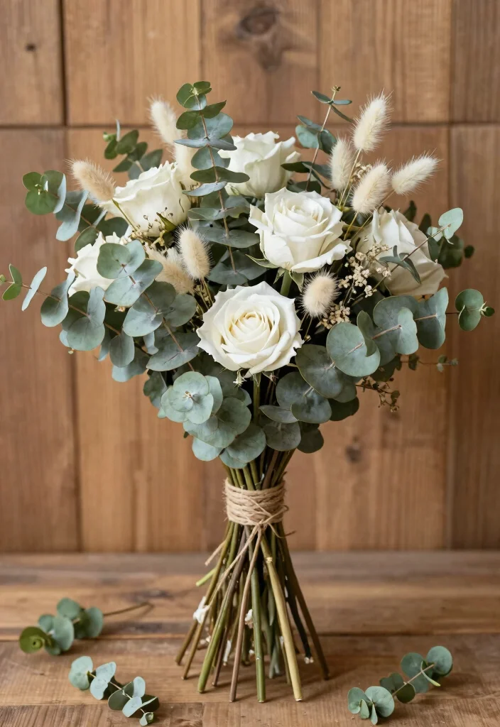 14 Dried Wedding Bouquet Ideas for Rustic Timeless Bridal Style - 5. Earthy Eucalyptus Elegance 1