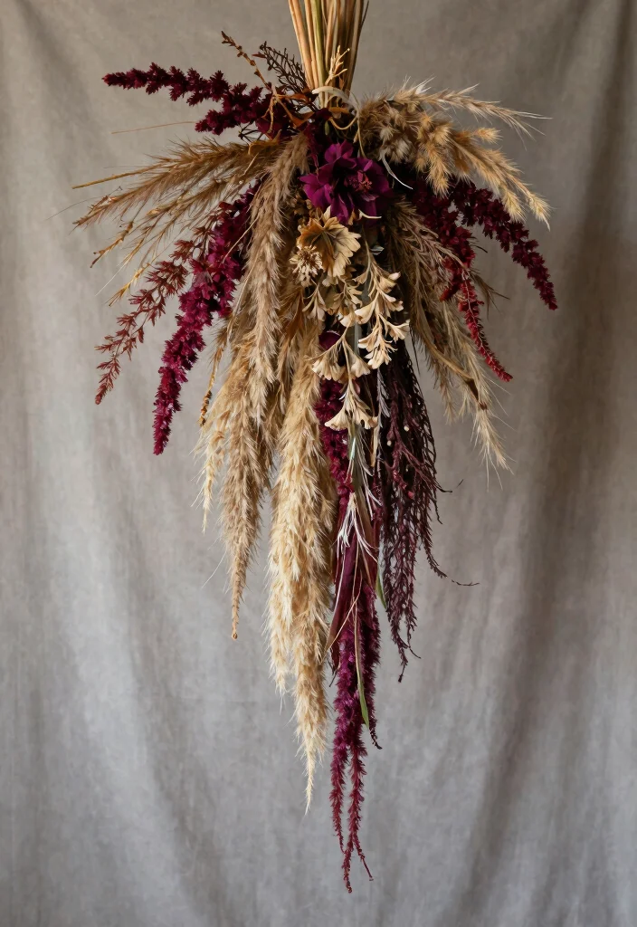 14 Dried Wedding Bouquet Ideas for Rustic Timeless Bridal Style - 7. Dried Floral Cascades 1