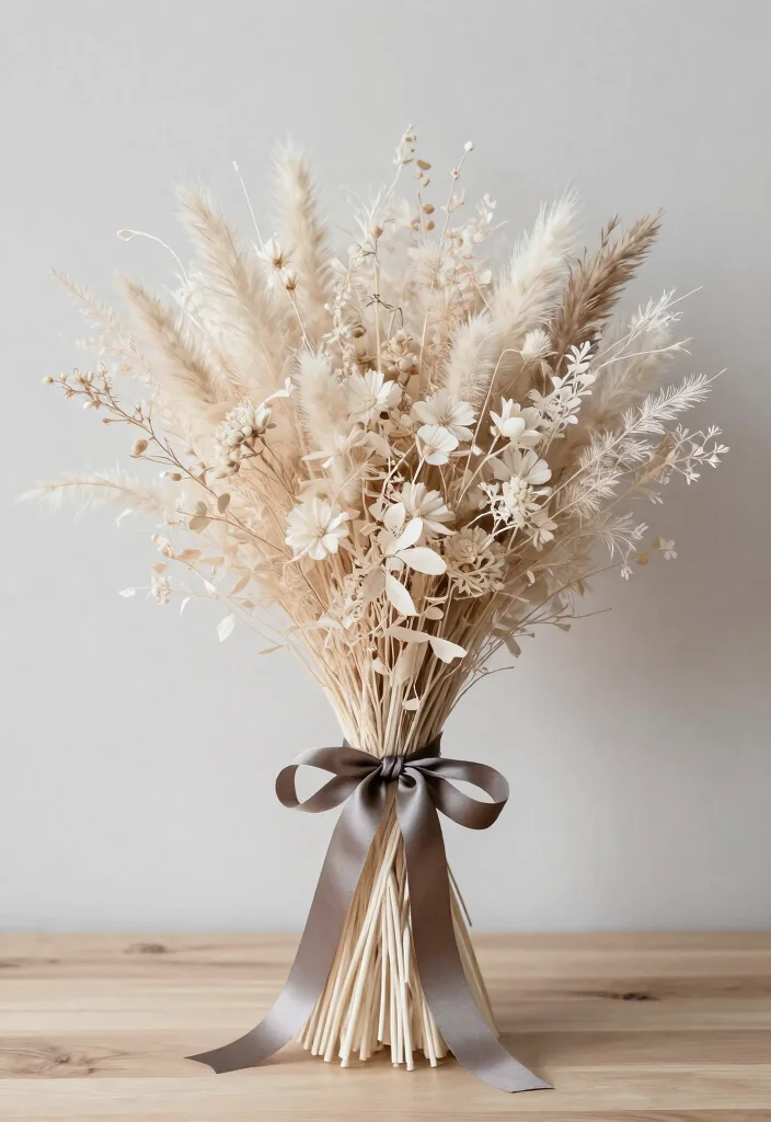 14 Dried Wedding Bouquet Ideas for Rustic Timeless Bridal Style - 8. Monochrome Masterpieces 1