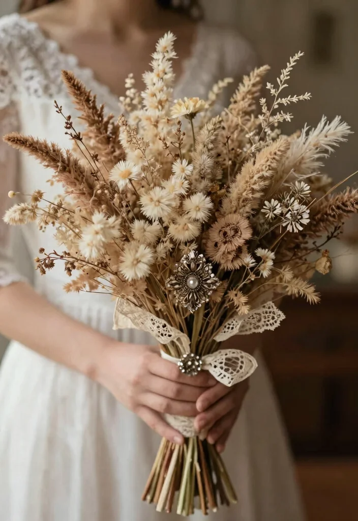 14 Dried Wedding Bouquet Ideas for Rustic Timeless Bridal Style - 9. Vintage Charm with Dried Florals 1