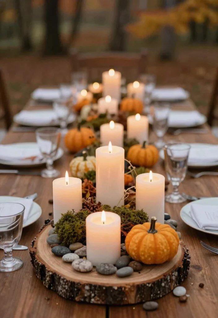14 Fall Wedding Centerpiece Ideas for Warm Cozy and Seasonal Tablescapes - 2. Earthy Candle Centerpieces 1