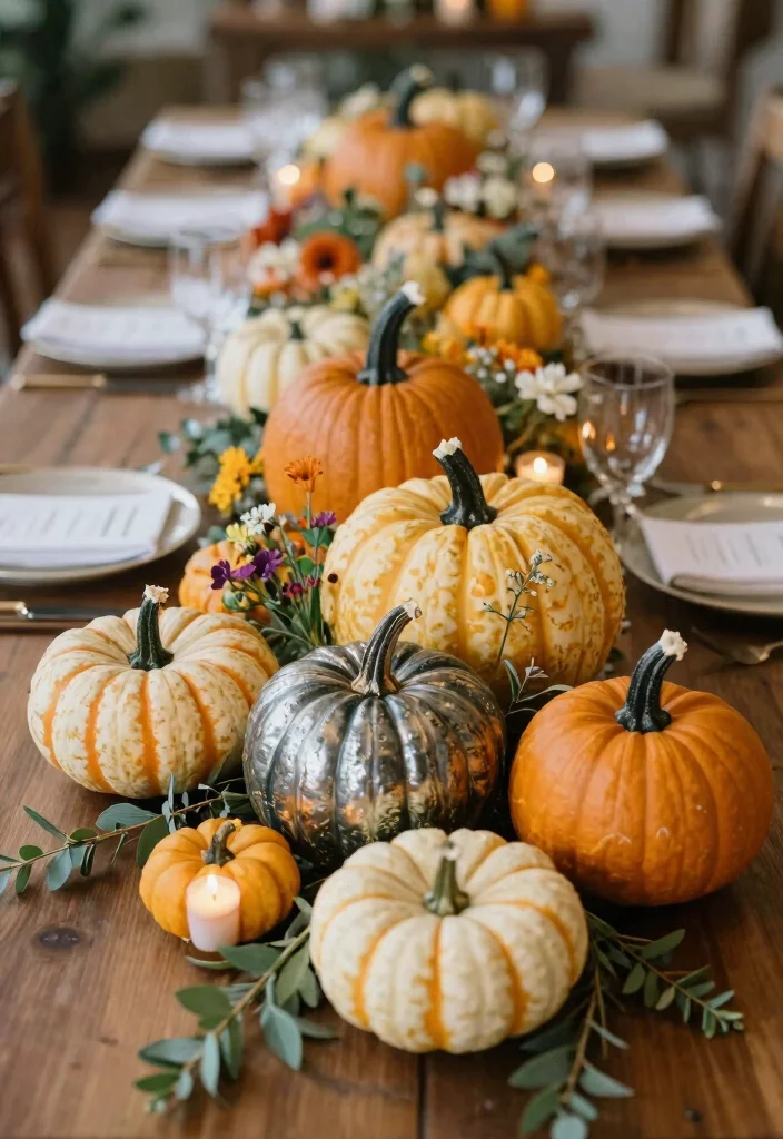 14 Fall Wedding Centerpiece Ideas for Warm Cozy and Seasonal Tablescapes - 3. Whimsical Pumpkin Centerpieces 1