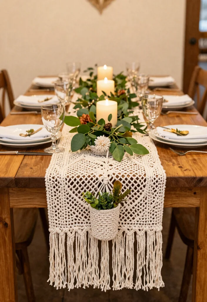 14 Fall Wedding Centerpiece Ideas for Warm Cozy and Seasonal Tablescapes - 8. Bohemian Macrame Displays 1