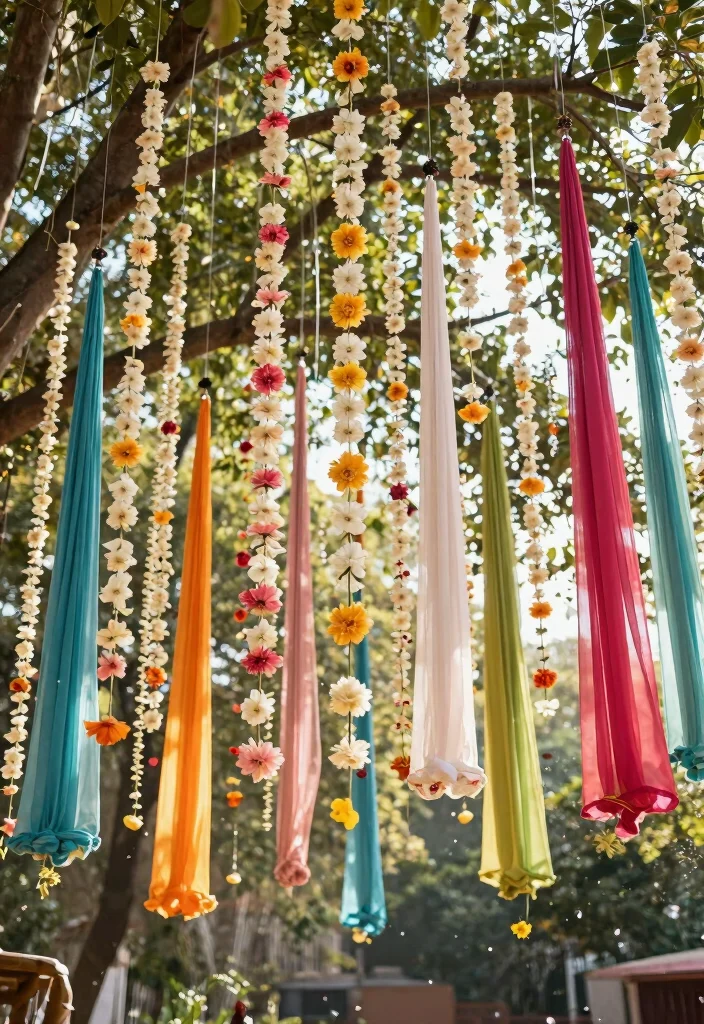 14 Haldi Backdrop Ideas for Bright Festive and Photo Ready Rituals - 12. Suspended Decor Elements 1