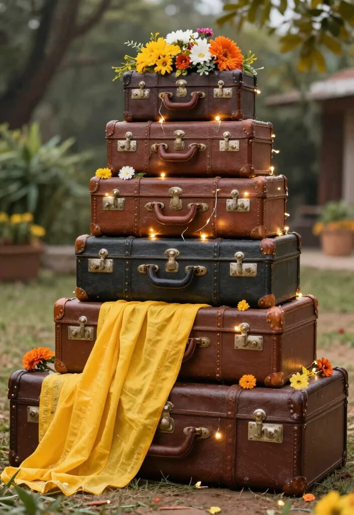 14 Haldi Backdrop Ideas for Bright Festive and Photo Ready Rituals - 13. Vintage Trunks and Suitcases 1