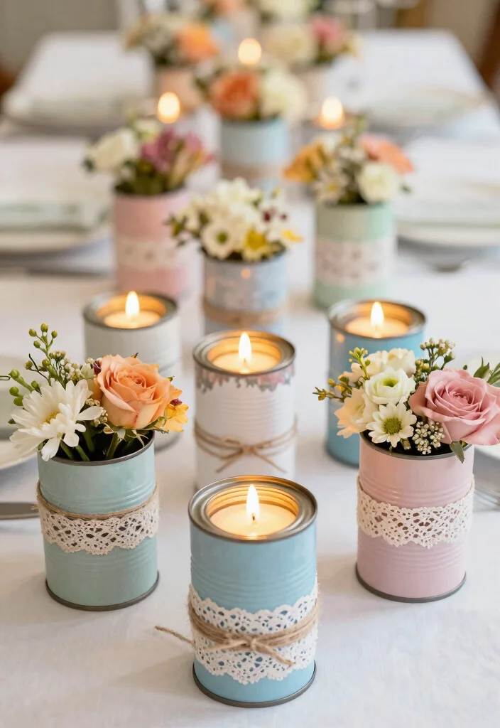 14 Inexpensive Centerpiece Ideas for Stylish Budget Friendly Event Decor - 12. Upcycled Tin Cans 1