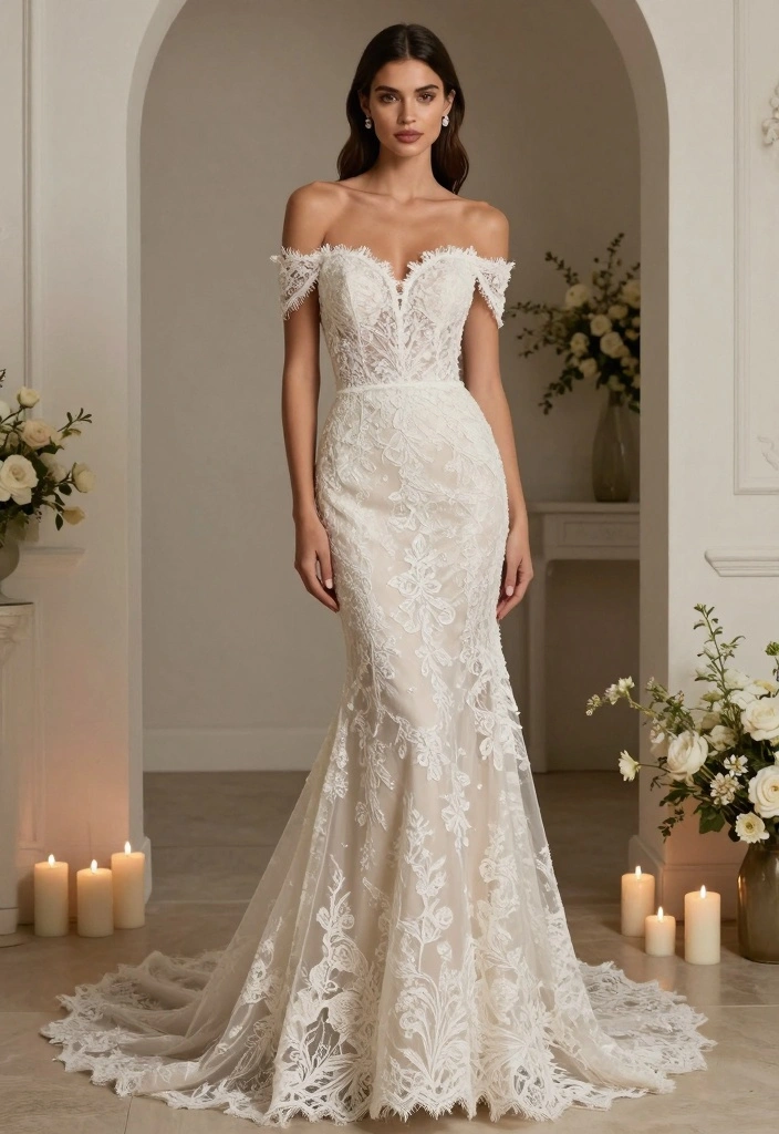 14 Unique Wedding Dress Styles for Modern Chic and Trendy Brides - 12. Off-the-Shoulder Elegance 1