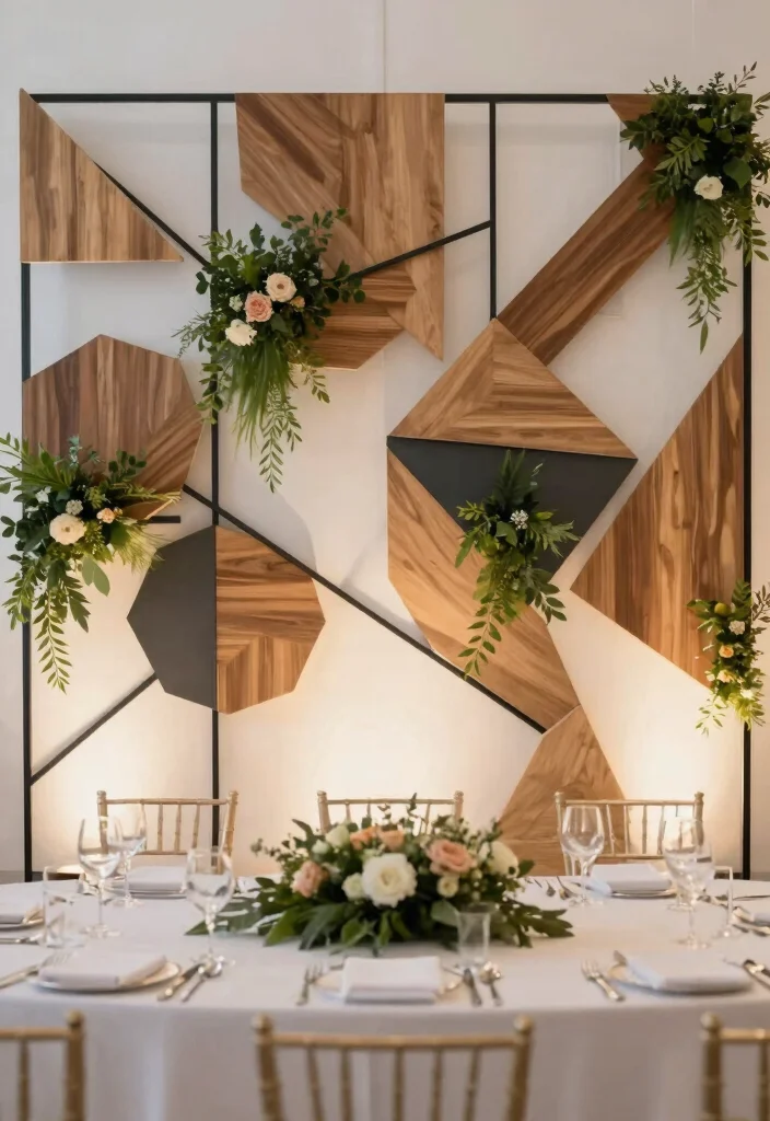 14 Wedding Head Table Backdrop Ideas for a Beautiful Reception Display - 11. Geometric Shapes and Designs 1