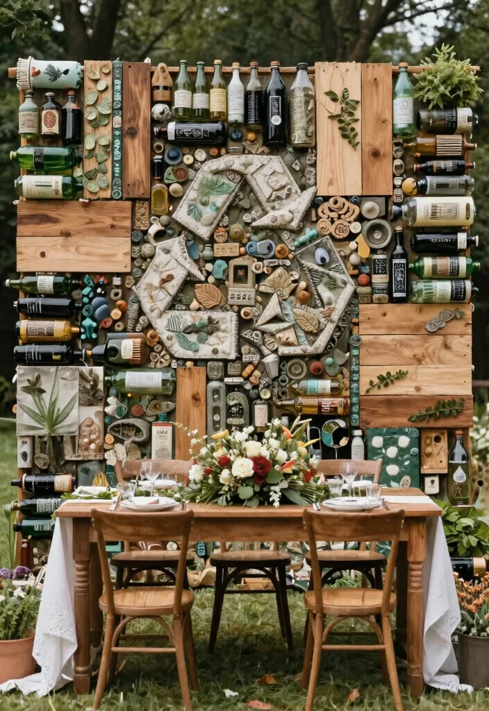 14 Wedding Head Table Backdrop Ideas for a Beautiful Reception Display - 12. Eco-Friendly Backdrop with Recyclables 1