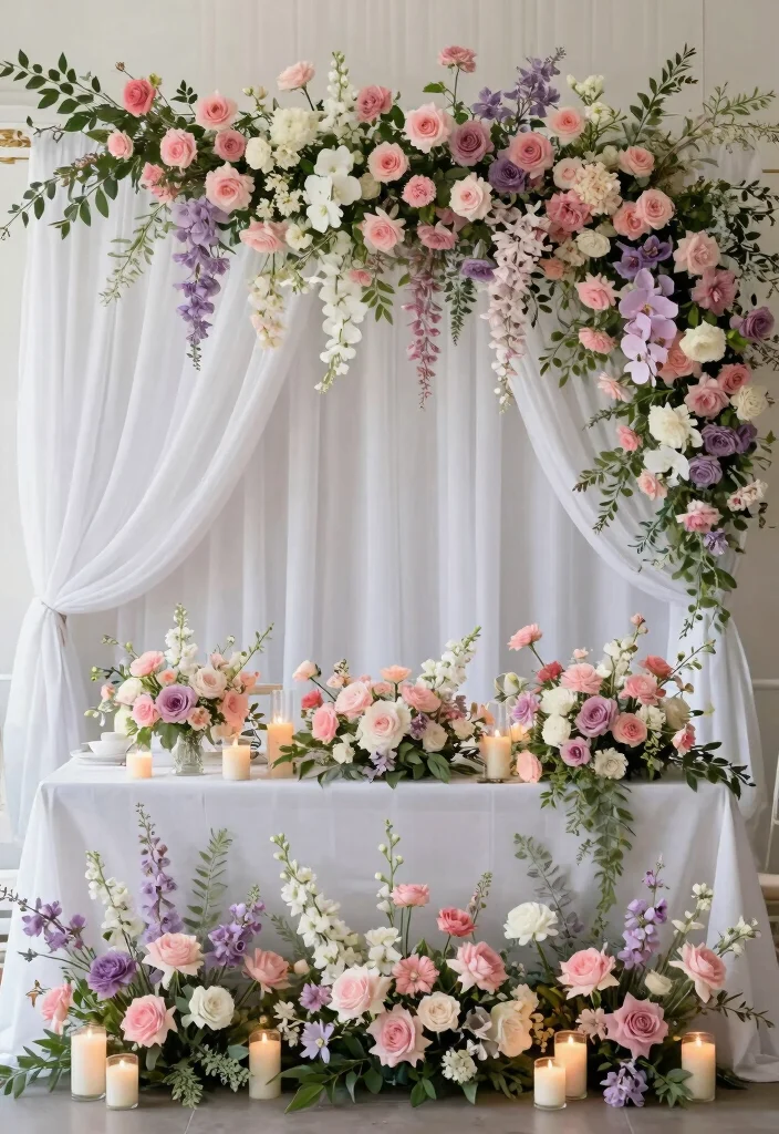 14 Wedding Head Table Backdrop Ideas for a Beautiful Reception Display - 2. Floral Cascade Backdrop 1