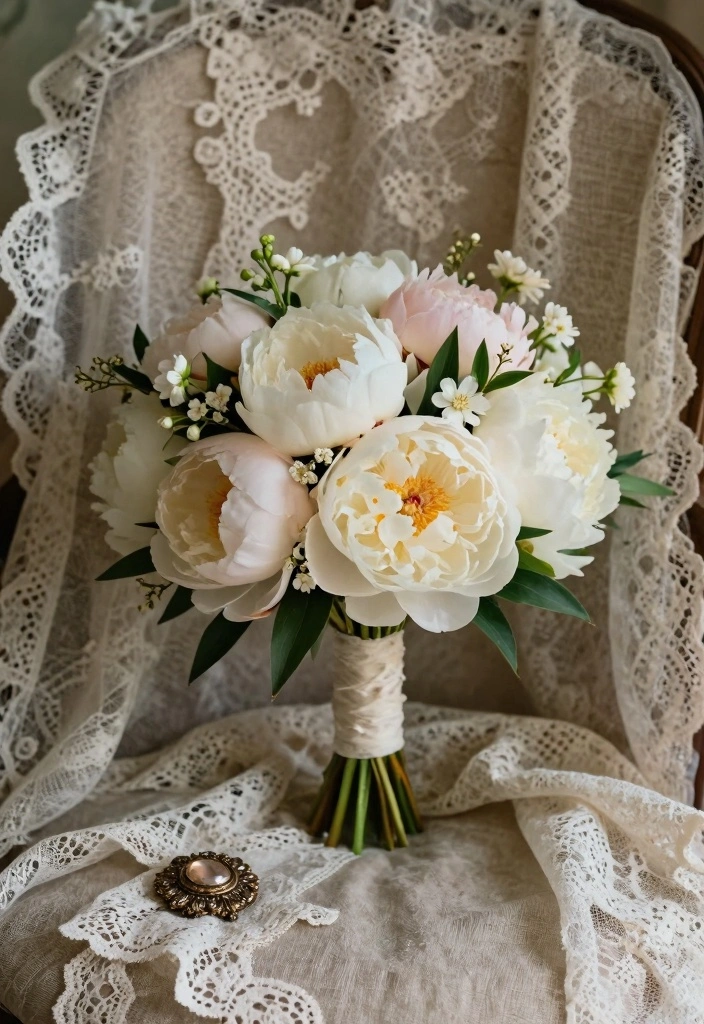 16 Bridal Bouquet Ideas for Stylish Elegant and Trendy Wedding Looks - 8. Vintage Lace and Blooms 1