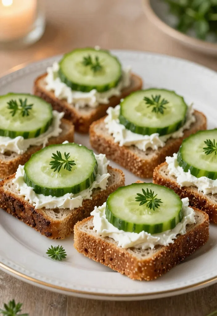 16 Bridal Shower Food Ideas for Easy Elegant and Crowd Pleasant Bites - 6. Cucumber Sandwiches with Vegan Cream Cheese 1
