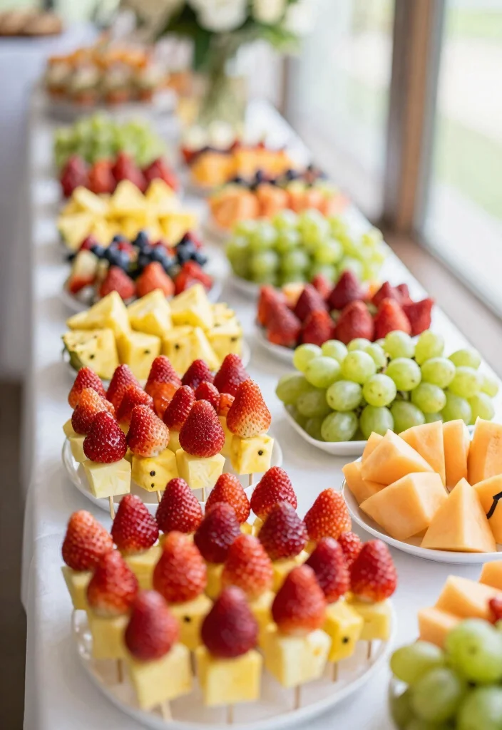 16 Budget Friendly Wedding Reception Food Ideas for Easy Stylish Catering - 15. Colorful Fruit Skewers 1