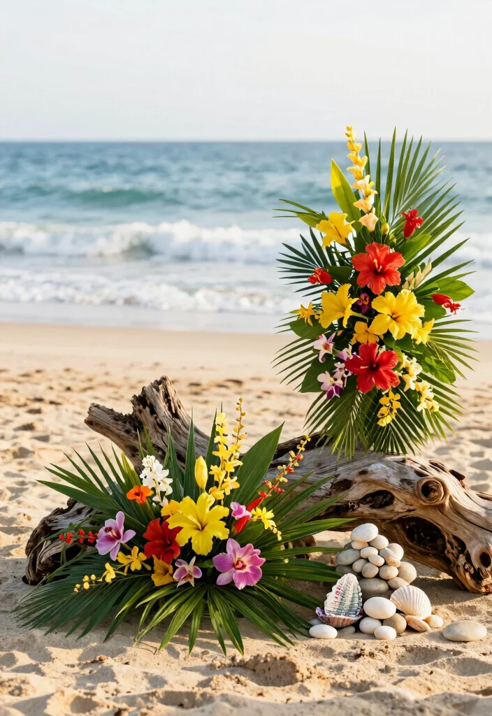 16 Floral Backdrop Ideas for Fresh Elegant and Trendy Event Styling - 13. Beachy Floral Arrangements 1
