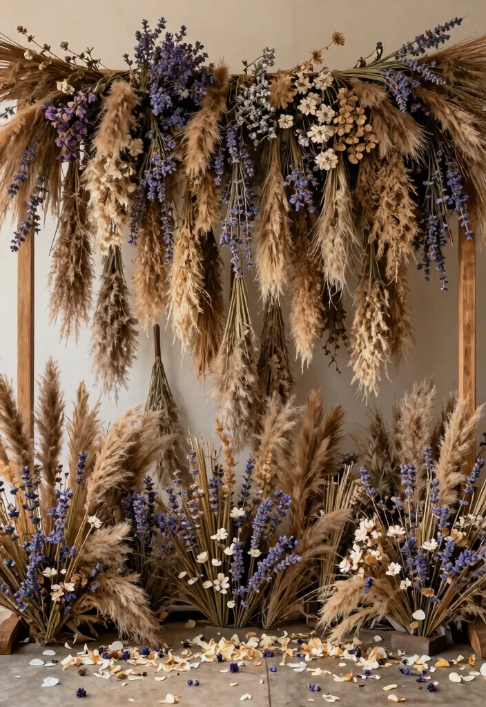 16 Floral Backdrop Ideas for Fresh Elegant and Trendy Event Styling - 2. Dried Floral Cascade 1