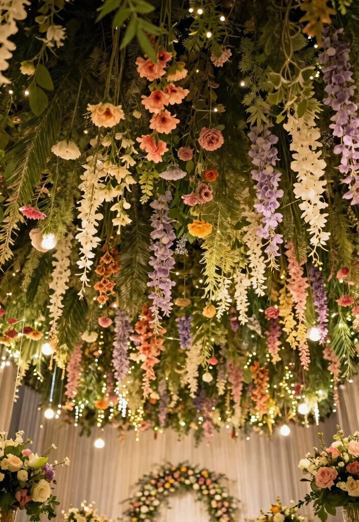 16 Floral Backdrop Ideas for Fresh Elegant and Trendy Event Styling - 9. Floral Ceiling Installation 1