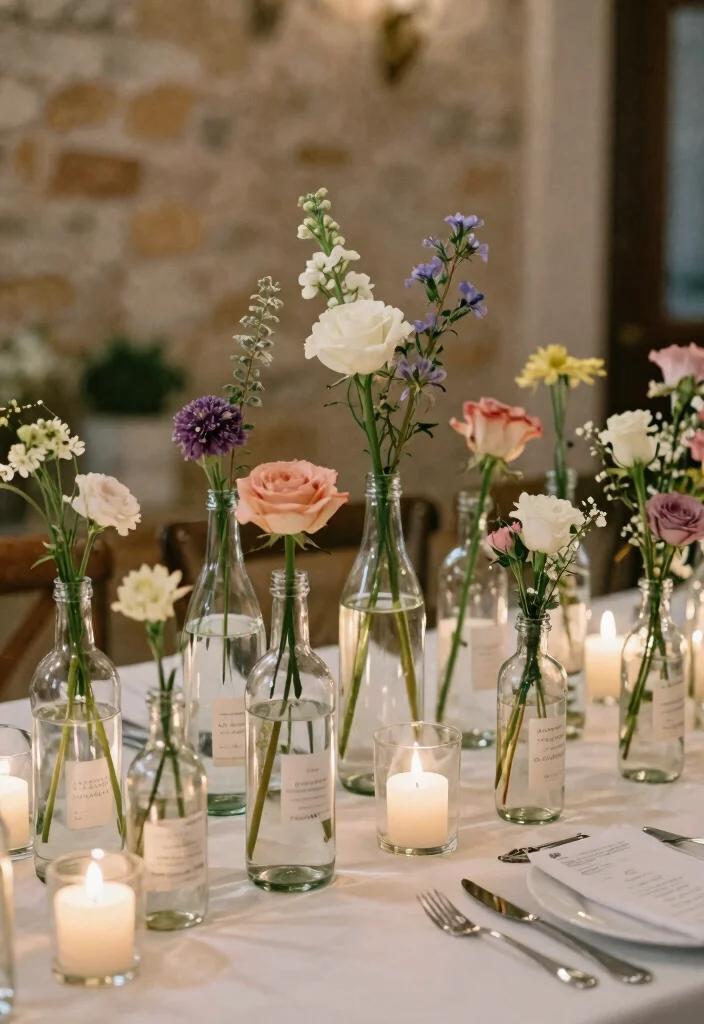 16 Floral Centerpiece Ideas for Fresh Elegant and Versatile Event Styling 144 16 Floral Centerpiece Ideas for Fresh Elegant and Versatile Event Styling - 14. Unique Glass Bottle Centerpieces 1