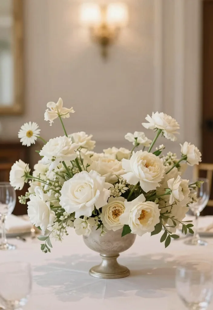 16 Floral Centerpiece Ideas for Fresh Elegant and Versatile Event Styling 155 16 Floral Centerpiece Ideas for Fresh Elegant and Versatile Event Styling - 15. Monochromatic Floral Expressions 1