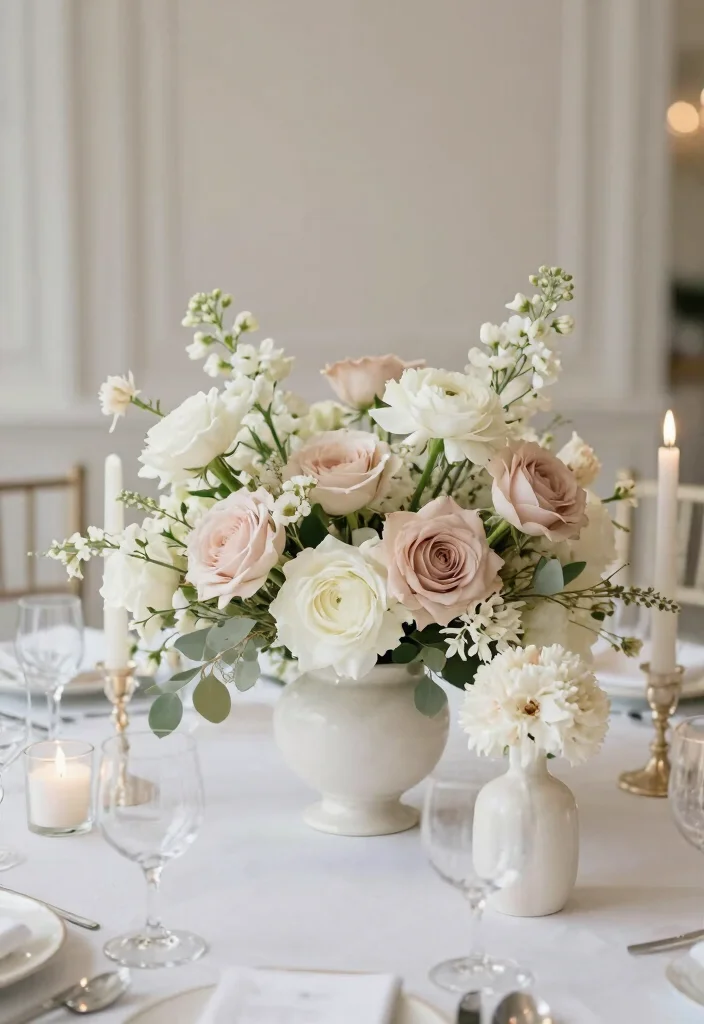 16 Spring Wedding Centerpiece Ideas for Fresh Bloom Filled Seasonal Style - 10. Elegant Monochromatic Blooms 1