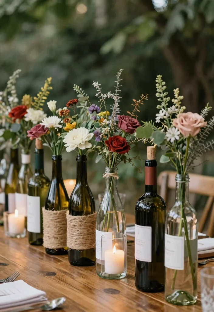 16 Spring Wedding Centerpiece Ideas for Fresh Bloom Filled Seasonal Style - 11. Upcycled Wine Bottles 1