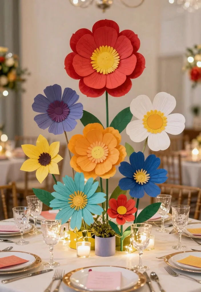 16 Spring Wedding Centerpiece Ideas for Fresh Bloom Filled Seasonal Style - 12. Eco-Friendly Paper Flowers 1