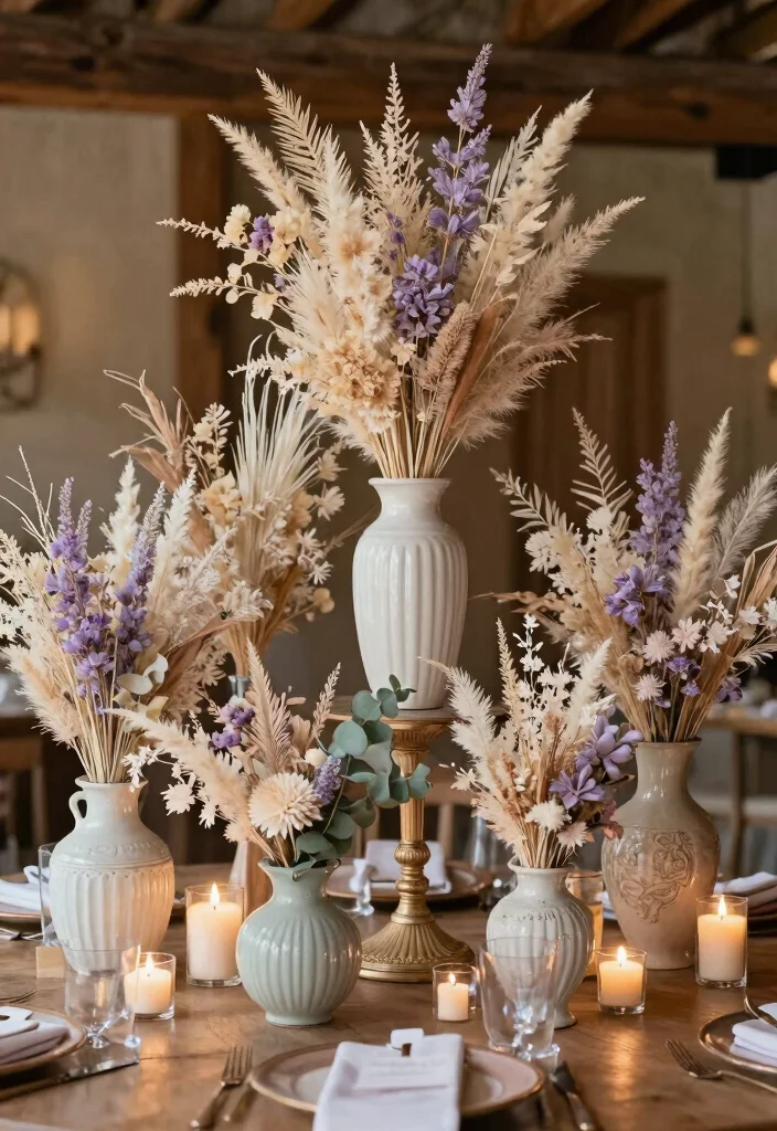 16 Spring Wedding Centerpiece Ideas for Fresh Bloom Filled Seasonal Style - 5. Dried Flower Arrangements 1