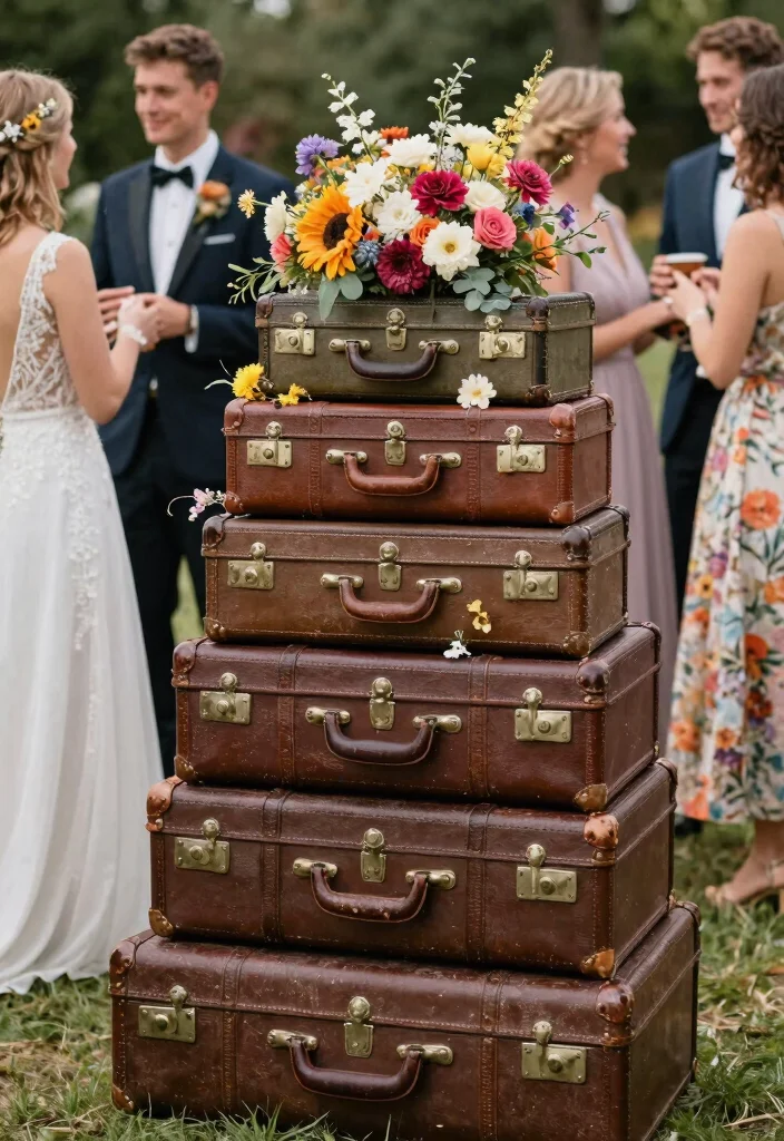 16 Wedding Backdrop Ideas for Stunning Ceremony and Reception Photos 155 16 Wedding Backdrop Ideas for Stunning Ceremony and Reception Photos - 15. Vintage Suitcases 1
