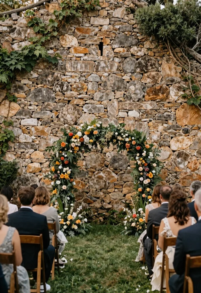 16 Wedding Backdrop Ideas for Stunning Ceremony and Reception Photos 78 16 Wedding Backdrop Ideas for Stunning Ceremony and Reception Photos - 8. Earthy Stone Walls 1